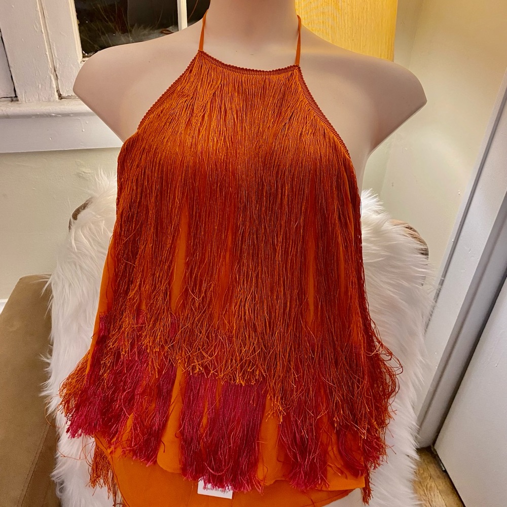 Lovely Opera Chic Fringe Halter Top